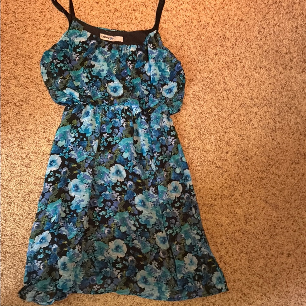 Floral Blue and Black Dress small